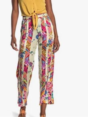 Johnny Was Esplanad Silk Multicoloured Floral Pants Size XS